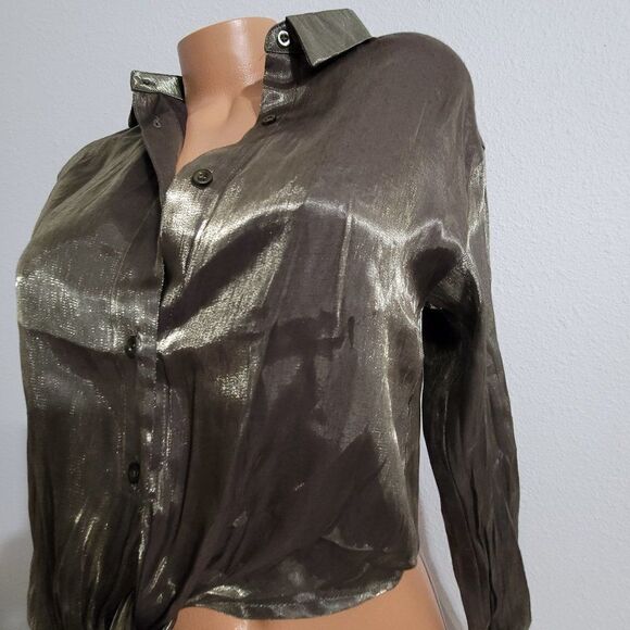 1037 SMALL  MILK AND HONEY Green Mesh Blouse NWT - Picture 4 of 5